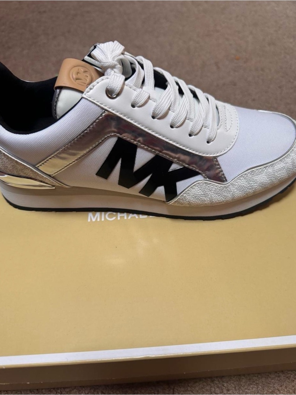 Michael Kors Men's White, Silver & Black Logo Runner